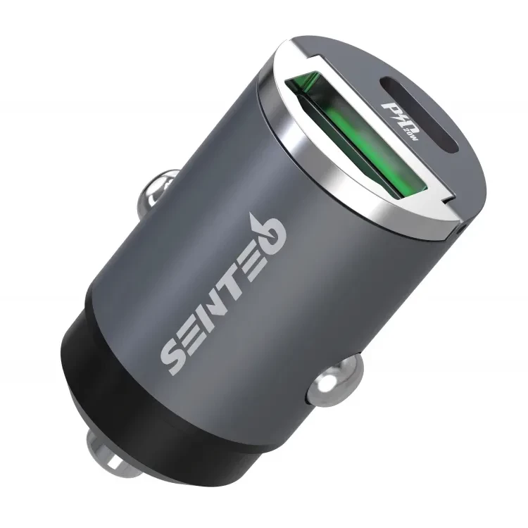Автомобильное зарядное устройство SENTEO Q-01 USB + USB-C PD/QC 20W 3A Grey
