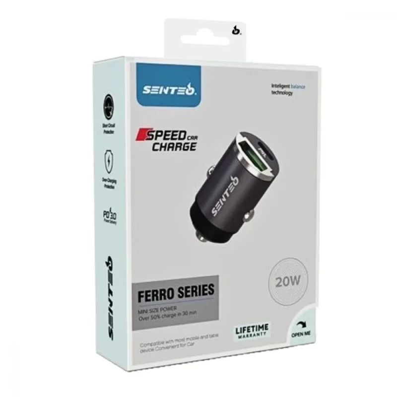 Автомобильное зарядное устройство SENTEO Q-01 USB + USB-C PD/QC 20W 3A Grey - Зображення 1
