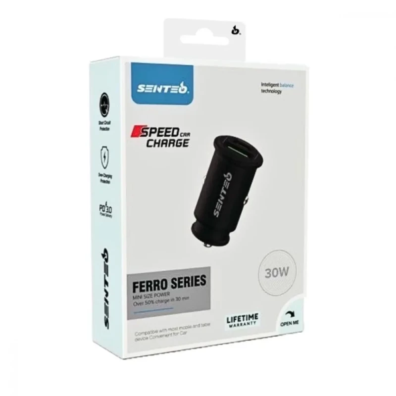 Автомобильное зарядное устройство SENTEO Q-02 USB + USB-C PD/QC 30W 3A Black - Зображення 1