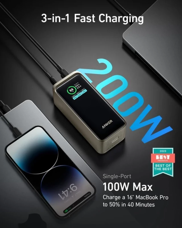 Anker 735 Prime 20000mAh 200W Black (A1336011) - Зображення 1