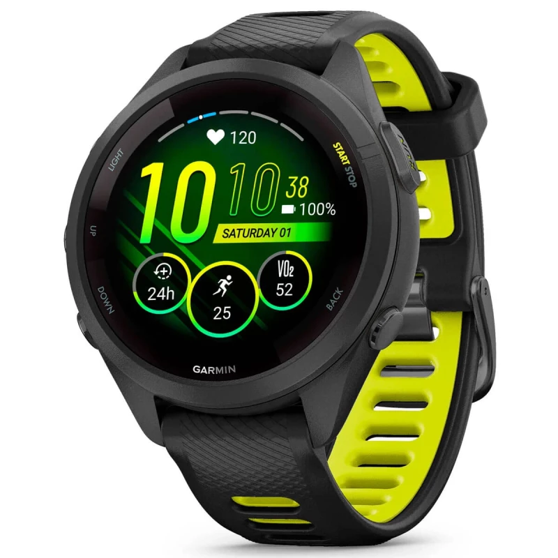 Garmin Forerunner 265S Black Bezel and Case with Black/Amp Yellow Silicone Band (010-02810-53)