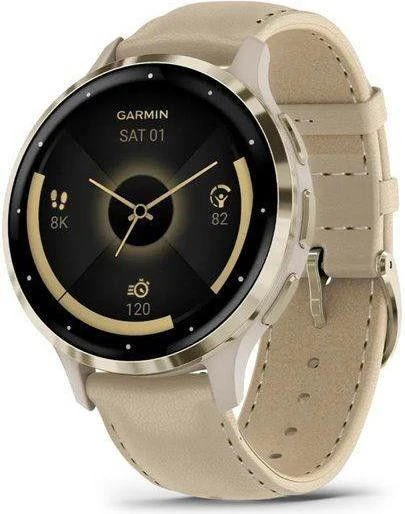Смарт-часы Garmin Venu 3S Soft Gold S. Steel Bezel w. French Gray Case and Leather Band (010-02785-55) - Зображення 1