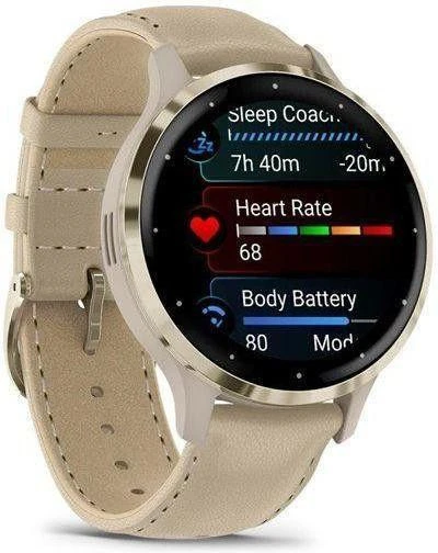 Смарт-часы Garmin Venu 3S Soft Gold S. Steel Bezel w. French Gray Case and Leather Band (010-02785-55) - Зображення 2
