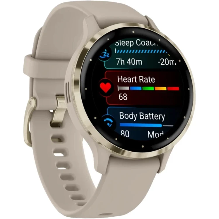 Garmin Venu 3S Soft Gold Stainless Steel Bezel with French Gray Case and Sport Band (010-02785-02/52) - Зображення 2