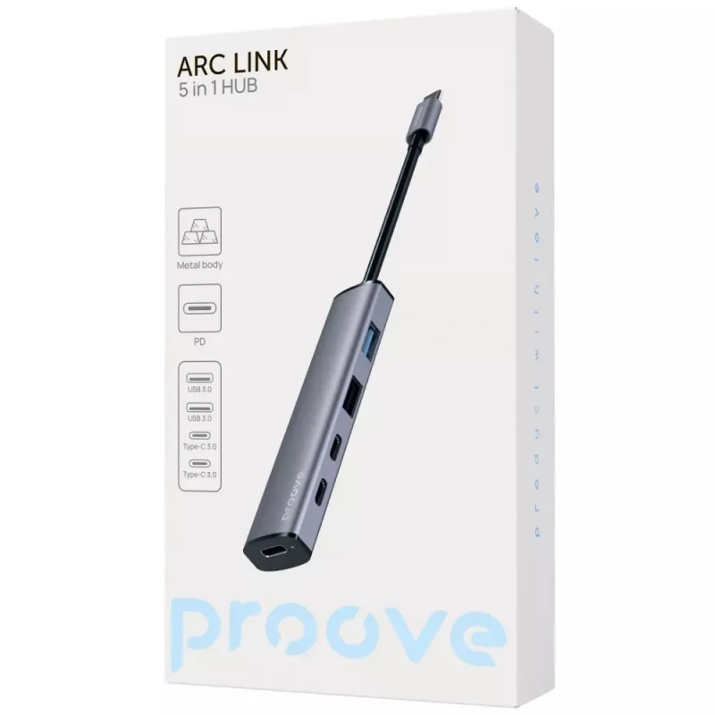 Type-C-Хаб Proove Arc Link 5 in 1 (2*USB + 3*Type-C) (silver) (HBAL00222024) - Зображення 1