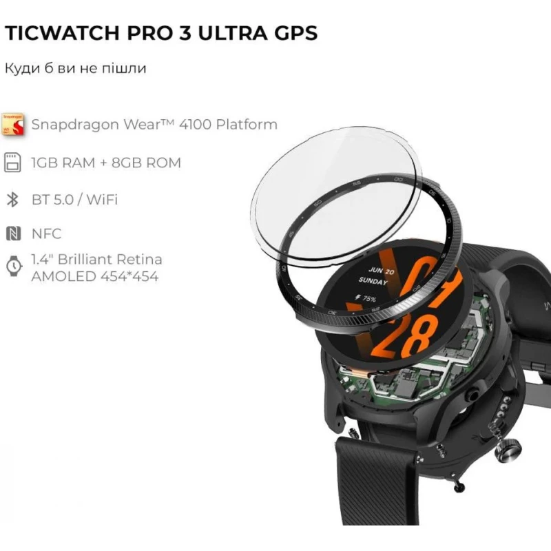Смарт-часы Mobvoi TicWatch Pro 3 Ultra GPS Shadow Black (191307000906) - Зображення 4