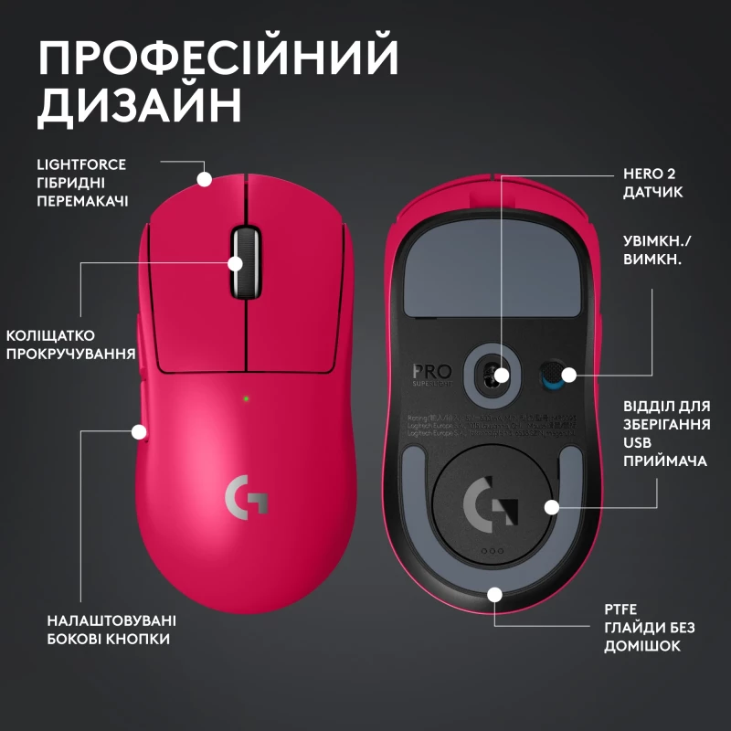 Logitech G Pro X Superlight 2 Lightspeed Wireless Magenta (910-006797) (UA) - Зображення 9