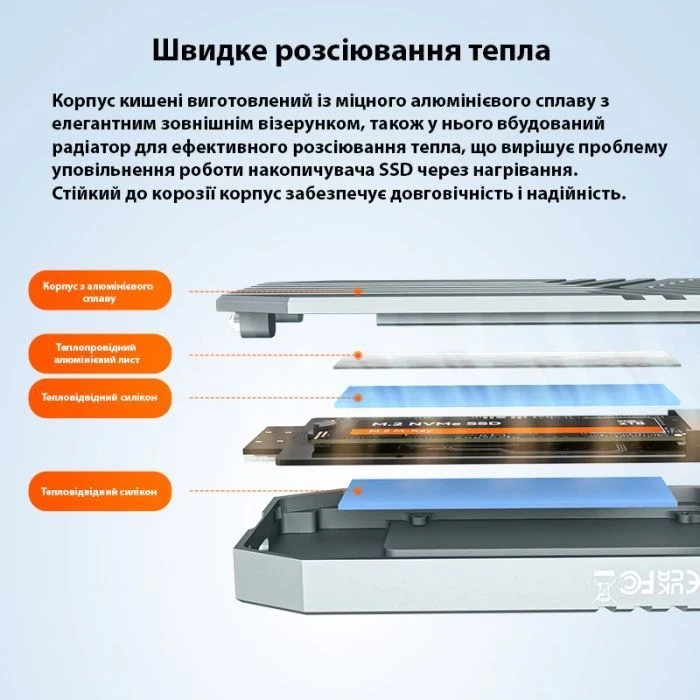 Карман внешний Maiwo M.2 SSD NVMe 2280 ч-з USB4.0 Type-C 40Gbps (K1695) (UA) - Зображення 5