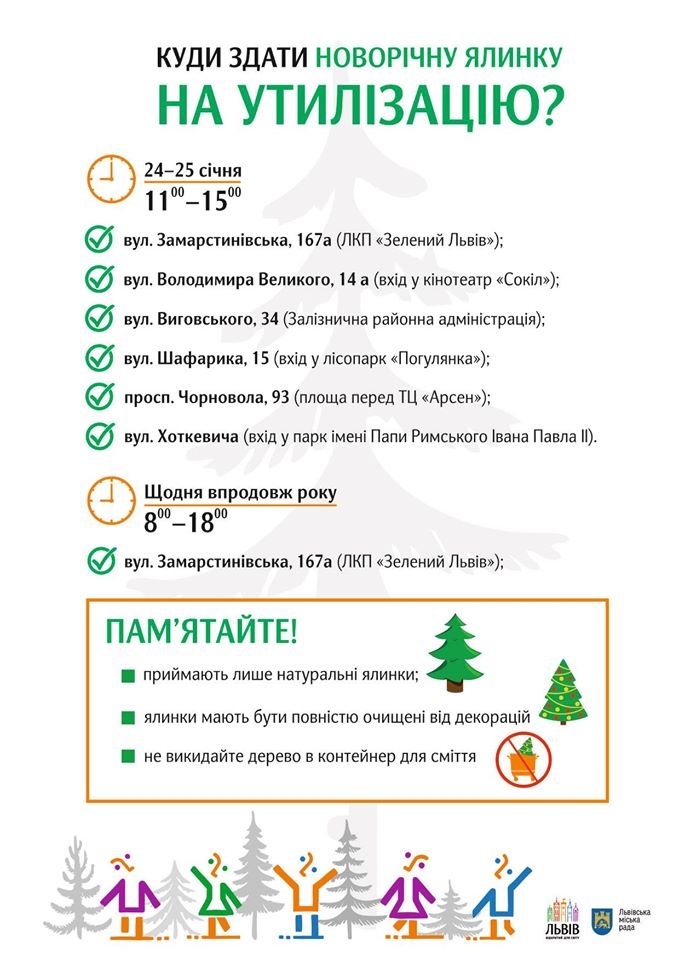 Фото: адреси, куди здати ялинку у Львові / пресслужба ЛМР Фото: адреси, куди здати ялинку у Львові / пресслужба ЛМР