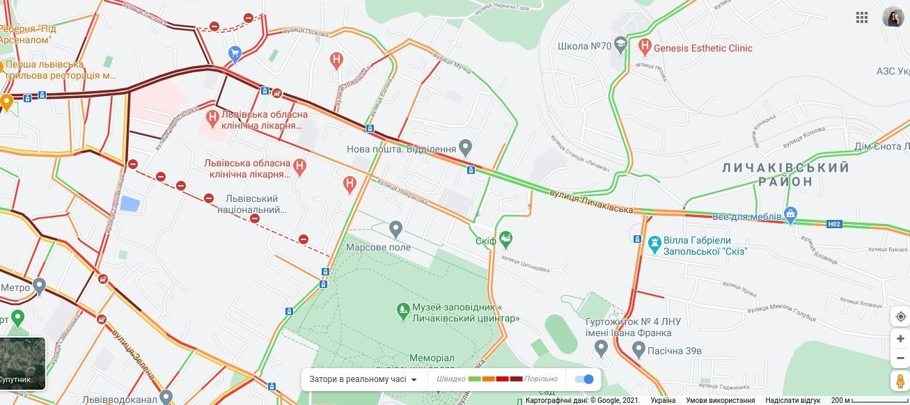 Затори у Личаківському районі Львова Затори у Личаківському районі Львова, Скріншот - 032.ua