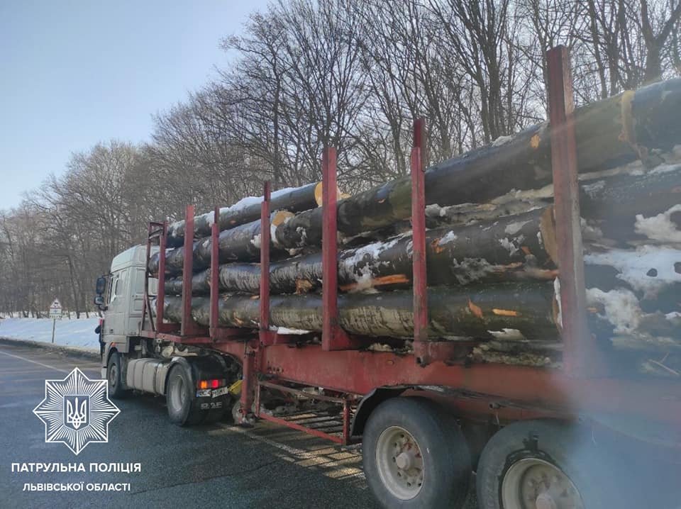 Патрульні викрили 4 вантажівки з незаконною деревиною, Фото: патрульна поліція Львівщини