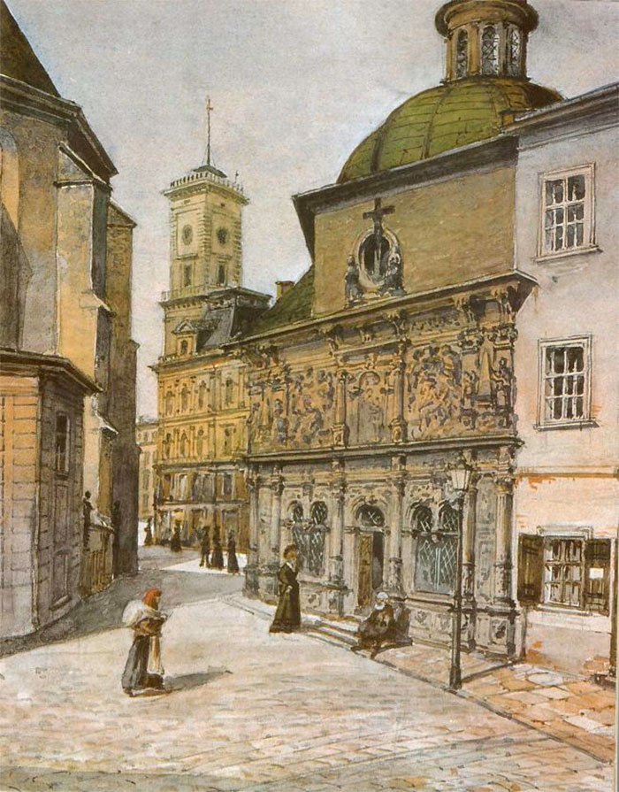 Каплиця Боїмів. Акварель А.Каменобродського, Фото: photo-lviv.in.ua