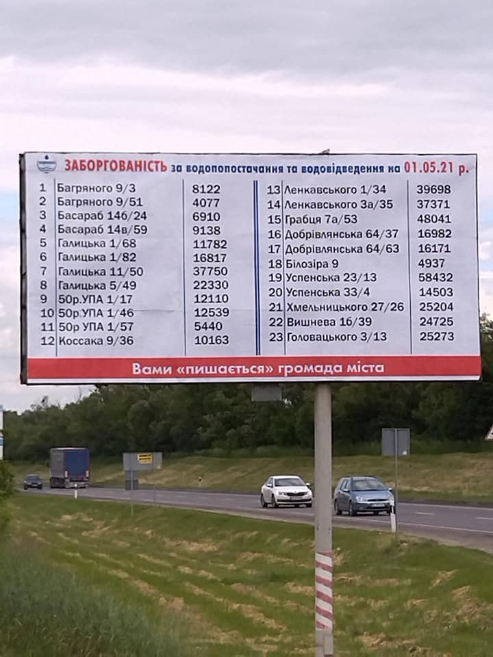 У Стрию на білбордах вивісили фото воржників за воду, Фото: пресслужби Стрийської міськради