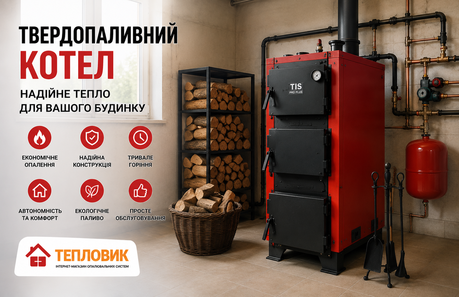 Твердопаливний котел для приватного будинку економне автономне опалення на дровах вугіллі та паливних брикетах